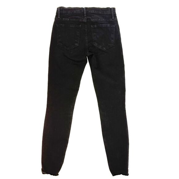 FRAME Denim Le Skinny De Jeanne 24 Black Film Noir Unfinished Hem EUC B39 - Picture 3 of 6